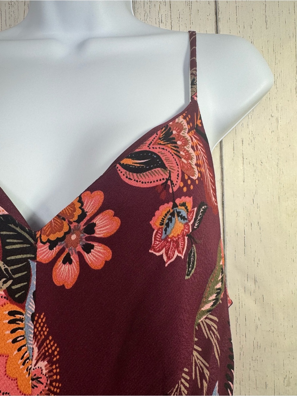 Maurices Burgundy Floral Maxi Dress Boho Cottagecore Slip Dress Whimsical M - Picture 4 of 16